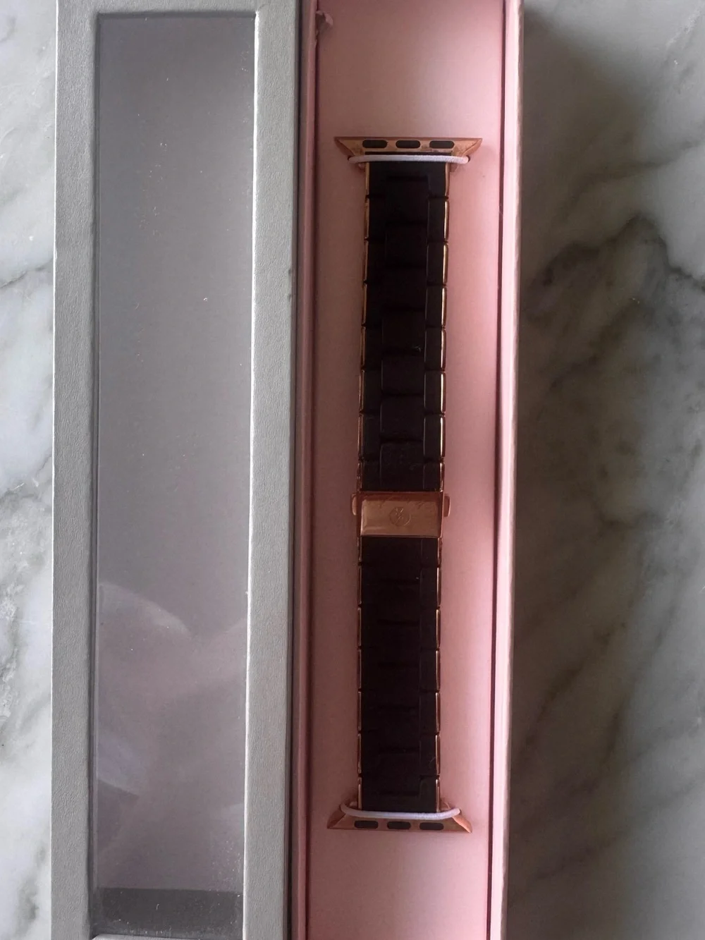 Michele Black Silicone Link Watch Band with Rose Gold Hardware